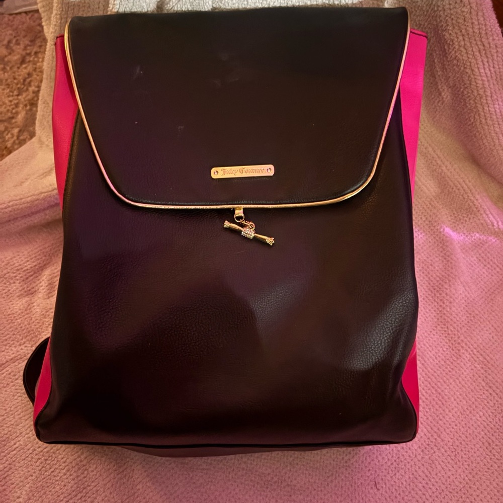 Juicy Couture Black and Pink Backpack with Gold Accent
